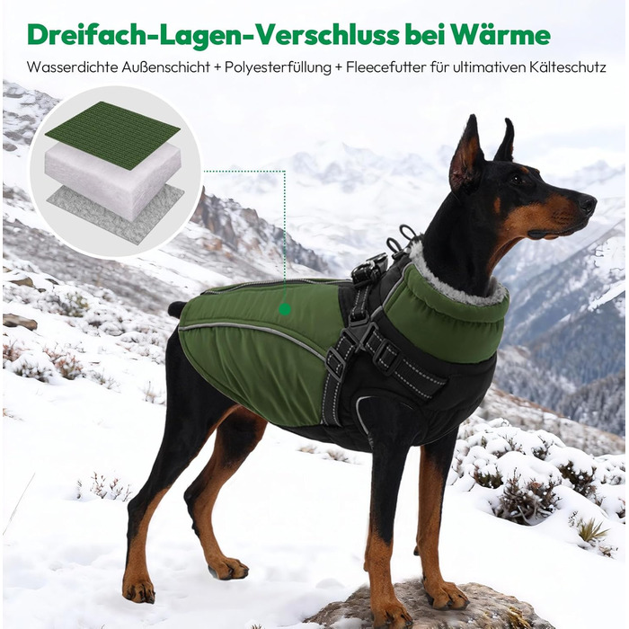 Зимовий теплий наповнювач для собак, водонепроникний, з нагрудником, для малих та середніх порід, розмір XS (35 см), зелений