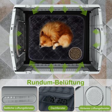 Кігульник для собак з пластику, ізольований, з ковзним дахом, верхнім світлом та піднятим дном, 79,5 x 70,5 x 78 см