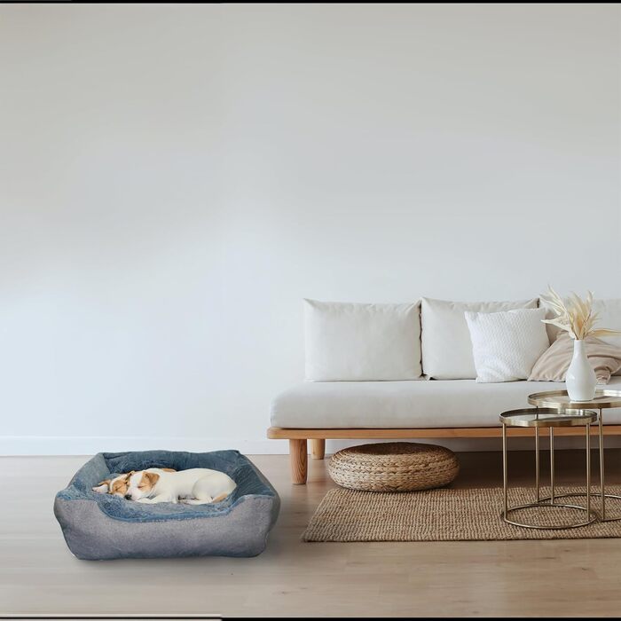 DEFACTO Лежанка для собак, м'яке ліжко для тварин з ліноподібним покриттям, корзина для собак, підняті бортики, неслизьке дно (СІРИЙ, 90 x 75 x 25 см)