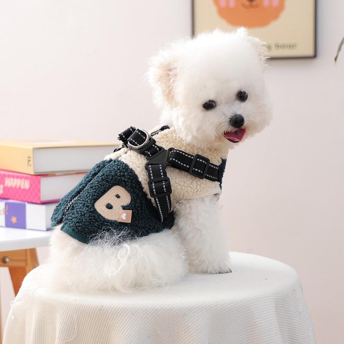 Зимовий теплий одяг для собак - куртка з флісовою підкладкою з отвором для шлейки, для холодної погоди, для маленьких та середніх собак, осінь, зелений та білий