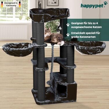 Дерев'яний котячий комплекс HAPPYPET Oscar 161 см для великих котів, преміум когтеточка 47 кг, стовпи 12 см, для мейн-кунів, 600 г плюшу, антрацит