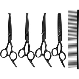 Набір ножиць для грумінгу собак 6-в-1: прямі, зігнуті, для стрижки та розрідження шерсті