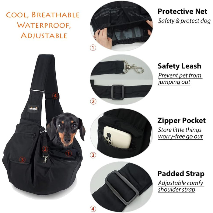 NATUYA Сумка-переноска для собак та котів, чорна, водовідштовхувальна, для прогулянок та подорожей