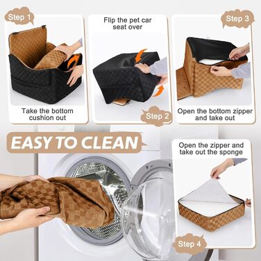 Підвищення для собак JOEJOY - комфортне автокрісло для маленьких та середніх собак до 15,9 кг, з memory foam, знімний, пральний чохол, переносна, безпечна подорож, колір коричневий
