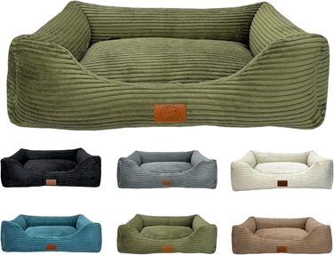 Ортопедичне ліжко для собак Elropet з м'якого корду, кошик для собак XS/S/M/L/XL (XXL 145x110x30 см), оливковий колір