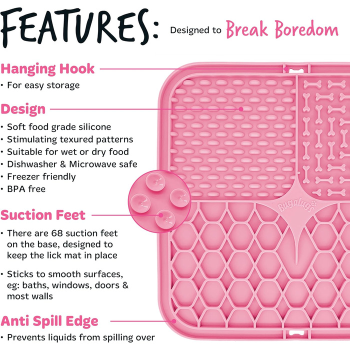 Килимок для годування собак та котів Bugalugs Licky Mats, 2 шт. (рожевий/блакитний), 100% харчовий BPA-free, зменшує стрес та тривогу