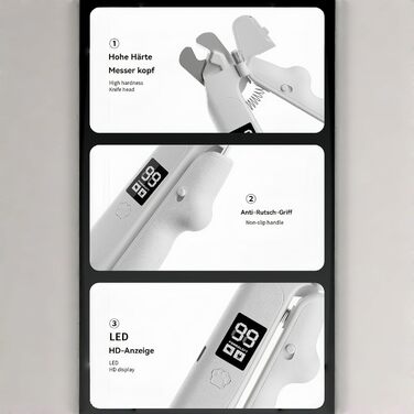 Yagerod Lichtschere Pro: професійна LED-ножиця для грумінгу котів та собак, 2-в-1, з екраном, тихий мотор, збірник для шерсті (білий)