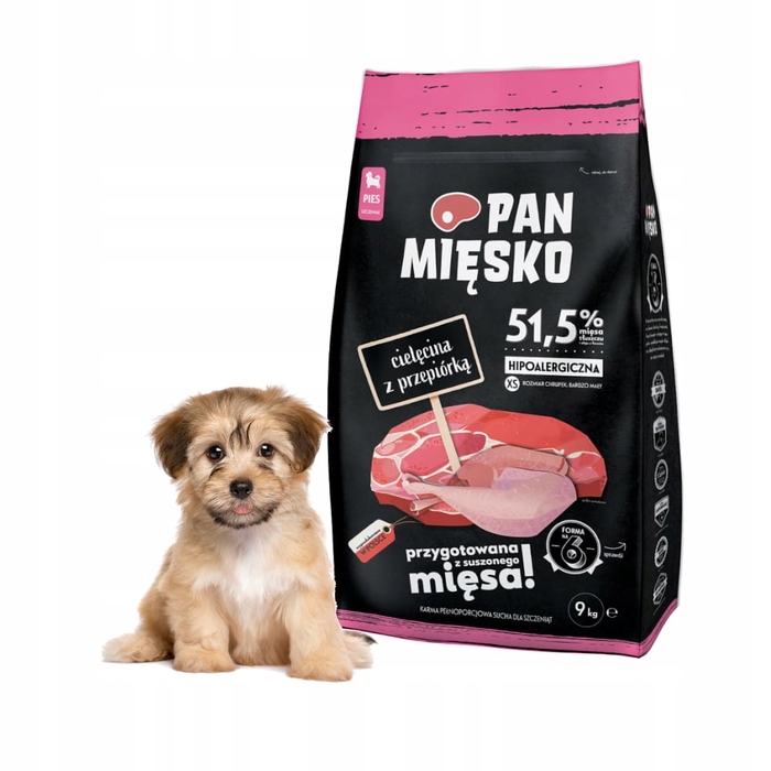 Сухий корм для цуценят Pan Mięsko Телятина з перепелом XS, 9 кг