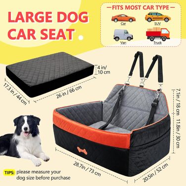 Автокрісло для собак PetsHome - чорне, для середніх та великих собак, знімний, з Memory Foam, з кишенями та ременями безпеки