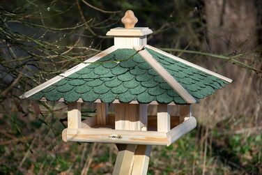 Кормушка для птахів Dobar® 44256e - дерев'яна годівниця для птахів з бітумним дахом, годівниця-вілла на ланцюжку, для саду/тераси/балкону, 39 x 39 x 30 см, зелений прямокутник