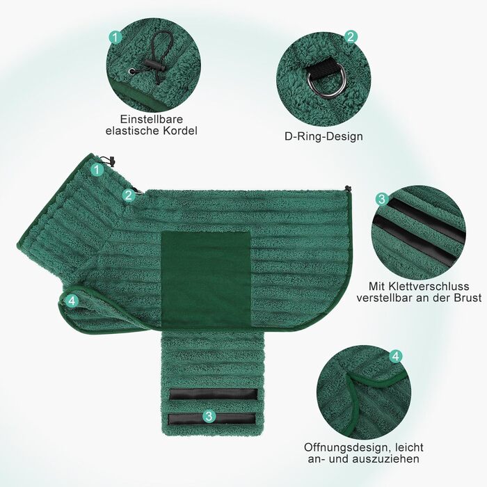 Рушник для собак з мікрофібри, швидковисихаючий, з клямкою та регульованою гумкою, придатний для прання в машині, для великих, середніх та маленьких собак (XXL, зелений)