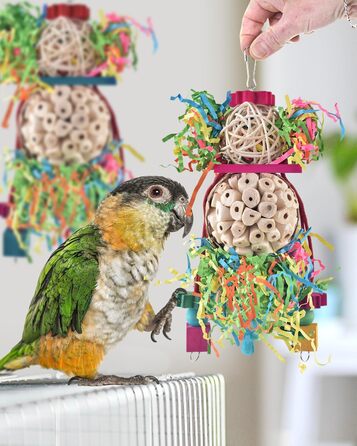 Іграшки для папуг Bissap Conure, 2 шт, підвісні, для пошуку корму, з дзвіночком і сола-м'ячами, для хвилястих папуг, нерозлучників, корел, іграшки для клітки