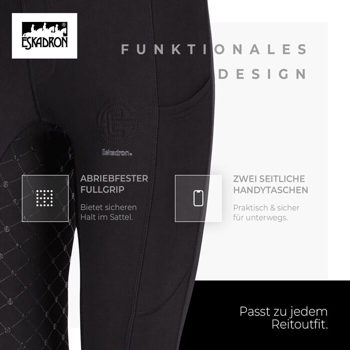 Ешкадрон рейтузи Riding Tight PRO: легкі, дихаючі рейтузи для верхової їзди з кишенями для телефону | Чорний L