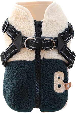 Зимовий теплий одяг для собак - куртка з отвором для шлейки, для малих та середніх порід, зелено-білий колір