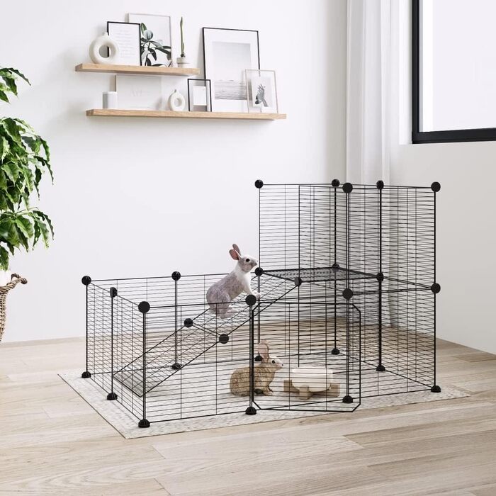 Клітка для тварин vidaXL, 20 секцій, з дверима, чорна, 35x35 см, сталева, для кроликів та цуценят