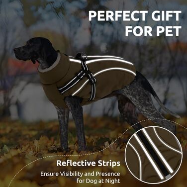 Теплий зимовий одяг для собак: куртка з блискавкою, вітрозахисна, з відбиваючими смугами та нагрудником, коричнева, XL