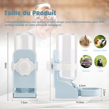 Автоматичний диспенсер води для тварин HYLYUN, 500 мл, підвісний, для морських свинок, шиншил, їжаків, фреток, блакитний
