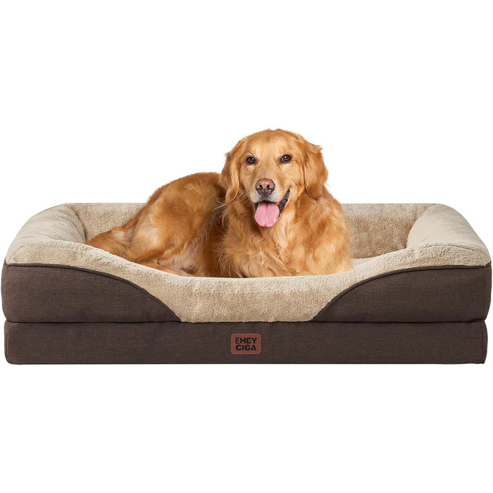 Ортопедичне ліжко для собак великих порід EHEYCIGA, 106x76x18.5 см, з піною з пам'яті, миється, водонепроникне, коричневе