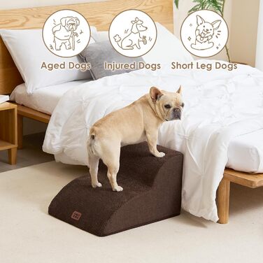 Сходинки для собак EHEYCIGA – 50 см, для маленьких собак, на диван/ліжко, з високощільним губчастим матеріалом, знімний та миючий чохол, протиковзне покриття, 4 сходинки, сірий колір (40 x 50 x 30 см, коричневий)