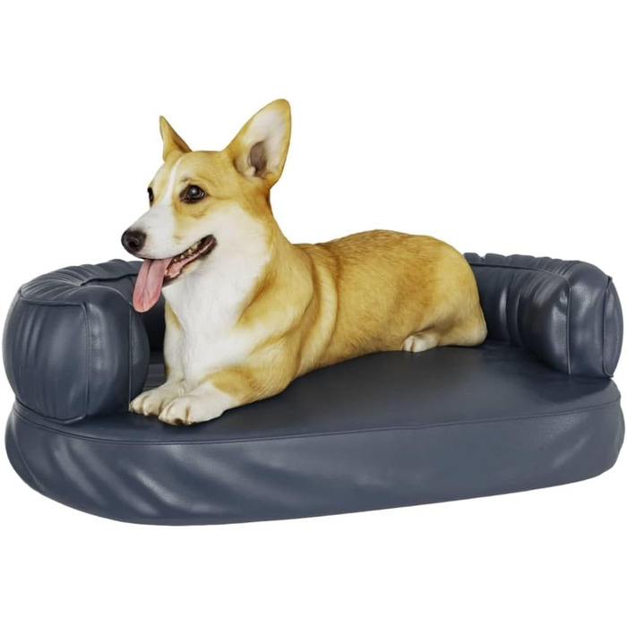 Крісло-ліжко для собак VidaXL, ергономічне, з пінопласту, 75x53 см, штучна шкіра, блакитне