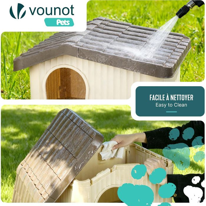 Будник для котів та собак VOUNOT всесезонний (Indoor/Outdoor), водонепроникний будинок для домашніх тварин з вентиляцією та похилим дахом, бежевий, 75 x 63 x 51 см