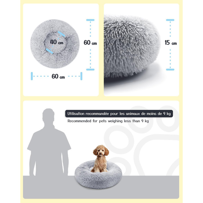 Кругле ліжко для собак та котів, діаметр 60 см, висота 15 см - м'яке, знімний коврик, нековзна підставка, сіре