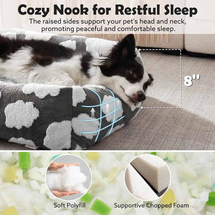 Крізь для собак середнього розміру, сірий, 30x24x8 см. Ортопедичний, знімний чохол на блискавці, м'який, з антиковзаючою основою