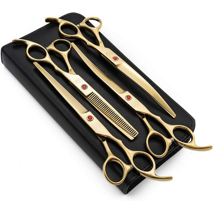 Професійний набір для стрижки собак Moontay: 4 ножиці (прямі, вигнуті вгору, вигнуті вниз, фінішна), JP Edelstahl, золото
