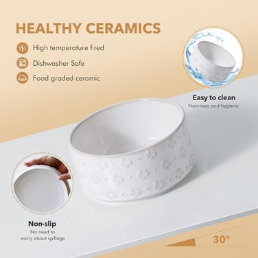 Набір керамічних мисок для собак великих порід з підставкою з акації (21 см), 1800 мл, колір Арктичний білий