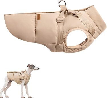 Тепла жилетка для собак з шлейкою, водонепроникний дощовик для маленьких собак, куртка для цуценят на холодну зиму (Хакі, XL)