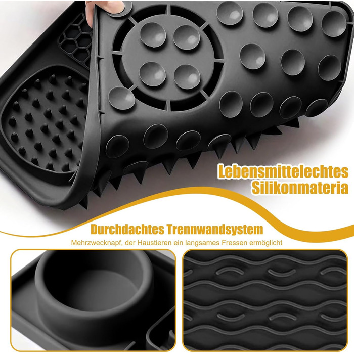 Матиця для собак 2 шт. з шпателем, лижуча килимок для собак та котів з присосками для купання, догляду за шерстю, тренувань, годівлі, повільне годування, зменшення тривоги, іграшка для собак (чорний+фіолетовий)