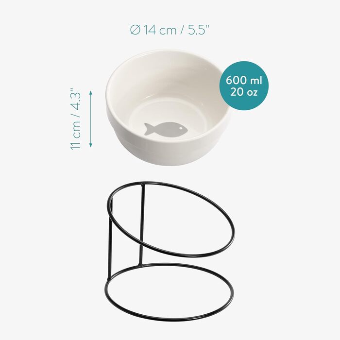 Набір мисок для тварин Navaris (2 шт) з металевим підставкою: для котів та собак, миється в посудомийній машині, нахилена миска, золото/чорний