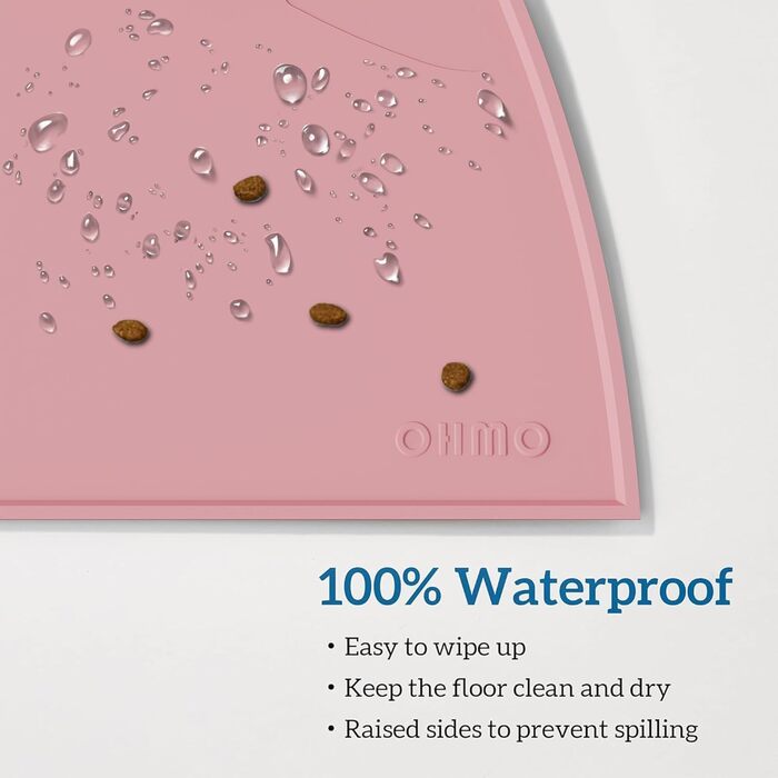 Підкладка під миску для собак та котів OHMO, силіконова, неслизька, водовідштовхувальна, рожева (46x25 см)