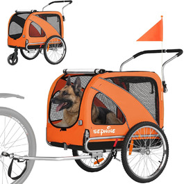 SEPNINE® Причіп для собак XL 2-в-1, велосипедний та візок для собак до 40 кг, складний з гальмами та з'єднувачем для середніх та великих собак - Синій (Помаранчевий)