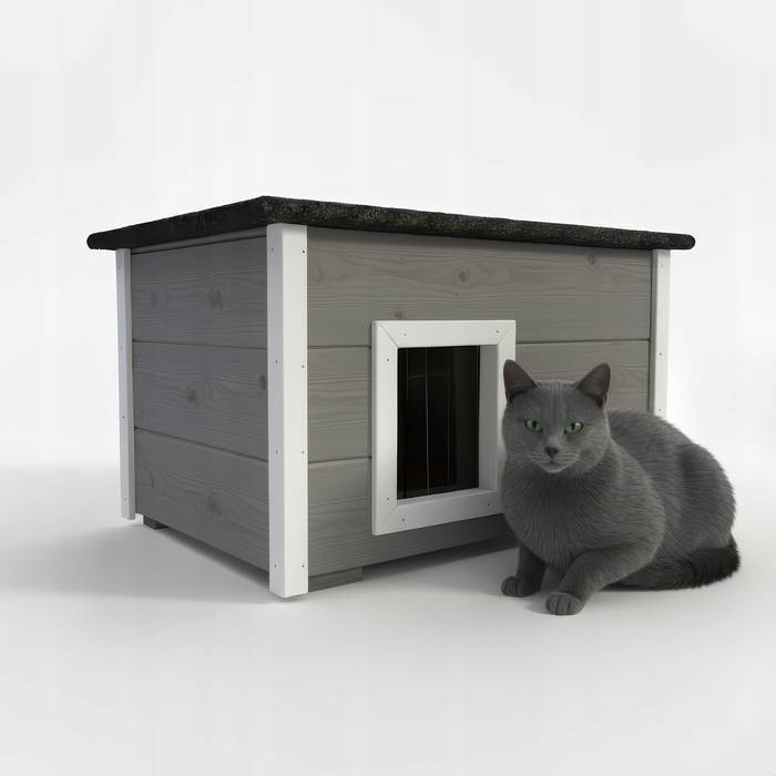 Будник для котів Pethouse утеплений, дерев'яний, сірий, 48x66,5x40 см