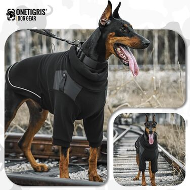 Пуловер для собак OneTigris, теплий флісовий одяг з петлями для ніг та отвором для повідка, зручний для вигулу, чорний, L (20-30 кг), XL (27-41 кг, обхват грудей 77 см, обхват шиї 60 см)