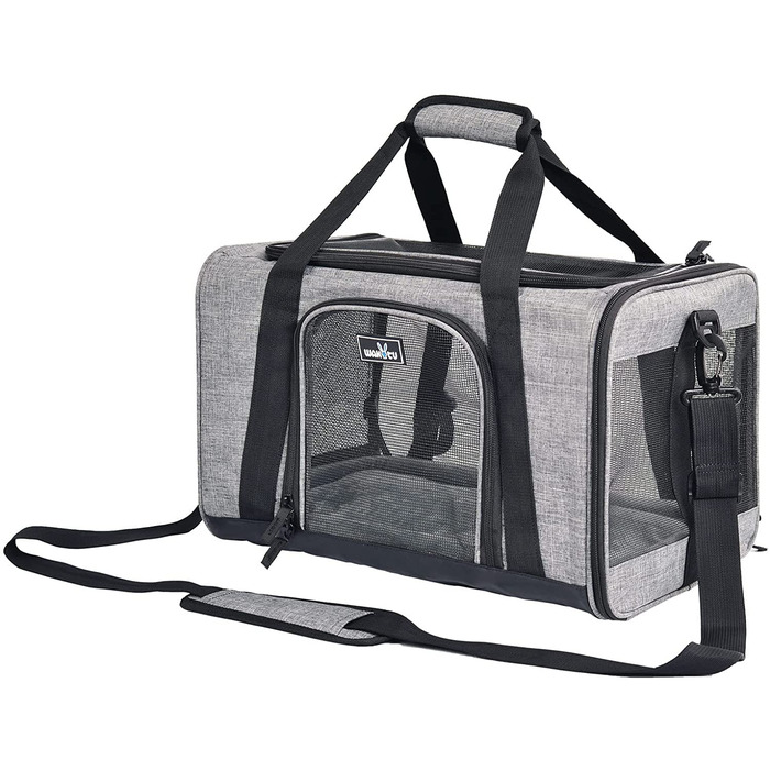 Транспортна переноска для кота та собаки Wakytu, сіра, 45 x 28 x 28 см