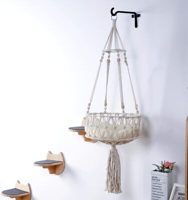 Котяча гамака SHENGOCASE макраме Boho з 3 рівнями, настінне підвісне ліжко для котів, 33 см, з кріпленням, для домашніх котів