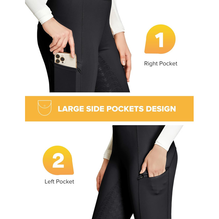 Легінси для їзди верхи FitsT4 з силіконовим покриттям, кишенею для телефону та петлями для ременя - чорний, розмір S