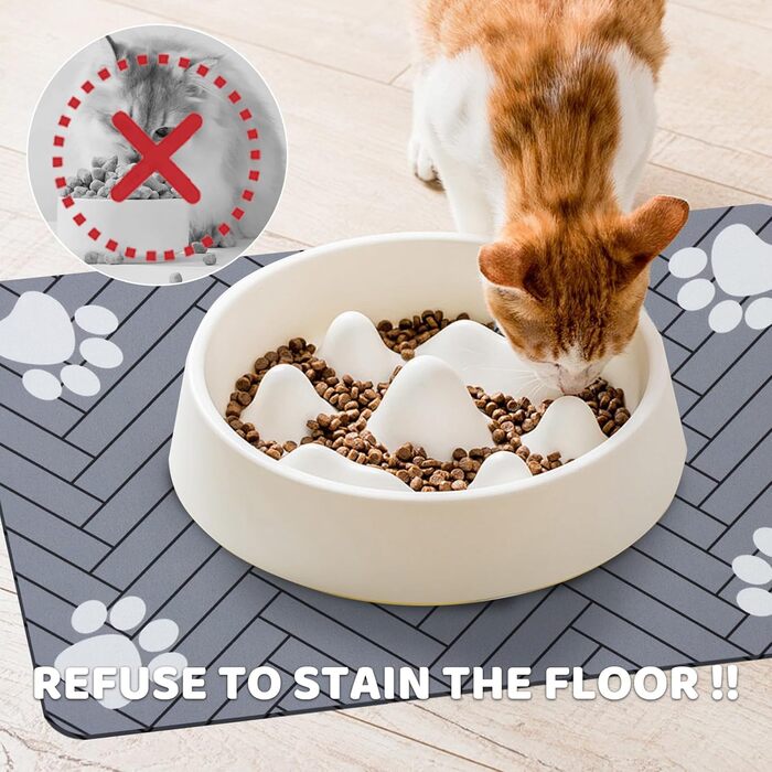 Килимок для годівлі собак та котів, суперпоглинаючий, антиковзний, швидковисихаючий, легко миється (Світло-сірий, 30x50 см)