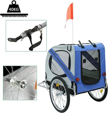 Фаррад-причіп для собак, складний, з оксфордської тканини з відбивачами, 73 × 90 × 137 см, вантажопідйомність 40 кг, 4 кольори (блакитний)