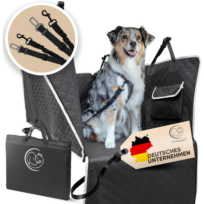 SEELENTIER® захисна підстилка для собак в авто: водонепроникна, антикіготна, 130x63 см, з ISOFIX, 2 повідки