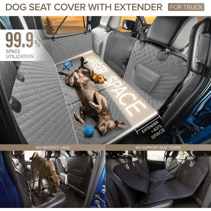 Захисний чохол на сидіння для собак у вантажівки XL, водовідштовхувальний, міцний, сірий. Підходить для F150, Ram1500 та великих SUV