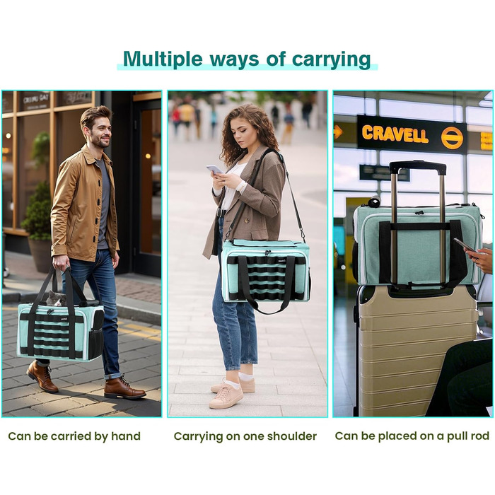 Транспортна переноска для котів Pecute, розширювана, для 2 котів, велика переноска для собак та цуценят, складана переноска-сумка для котів, аква-зелений колір