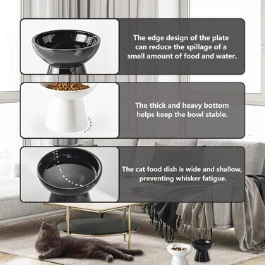 Керамічні миски для котів з підняттям, 2 шт. Широкі миски для корму та води, 15.7 см, безпечні, підходять для миття в посудомийній машині та мікрохвильовій печі