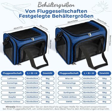 Транспортна сумка для кота та собаки до 5 кг, складана, з плечовим ременем, 50 x 34 x 34 см, темно-синій