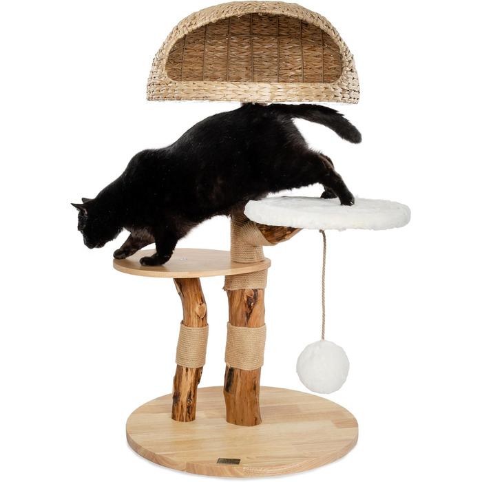 Драбинка для котів Bontoy Stella з дерева, 109 см: міцна, з великим лежанкою та іграшкою, 2 сходинки