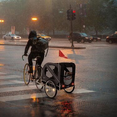 Фаркоп-причіп для велосипеда 2в1 Hauki: собачий візок та причіп, чорно-сірий, 130x72x90 см, для собак до 40 кг, з відбивачами, мотузкою та прапорцем