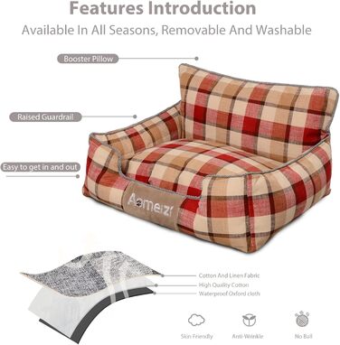 Ортопедичне ліжко для собак PETCUTE - зручне та миюче, для середніх та великих собак, з підголовником (червоне)