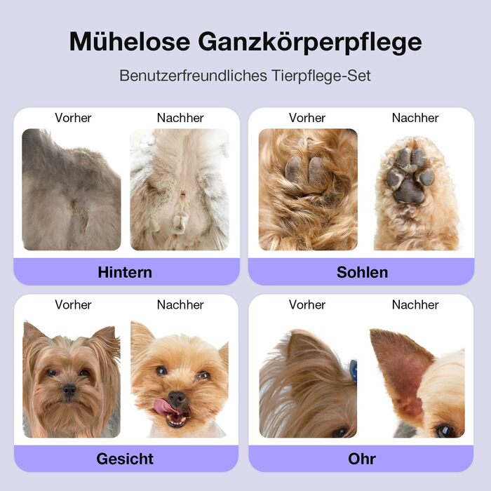 Набір для стрижки собак 3 в 1: машинка, тример для лап, для густого шерсті, тиха робота, фіолетовий